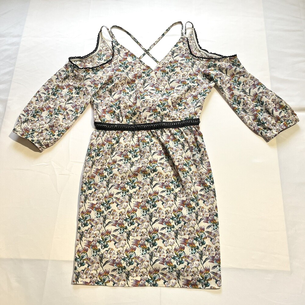 Topshop Dress Floral Sequin Bohemian Cold Shoulder Crisscross Empire Womens 4
